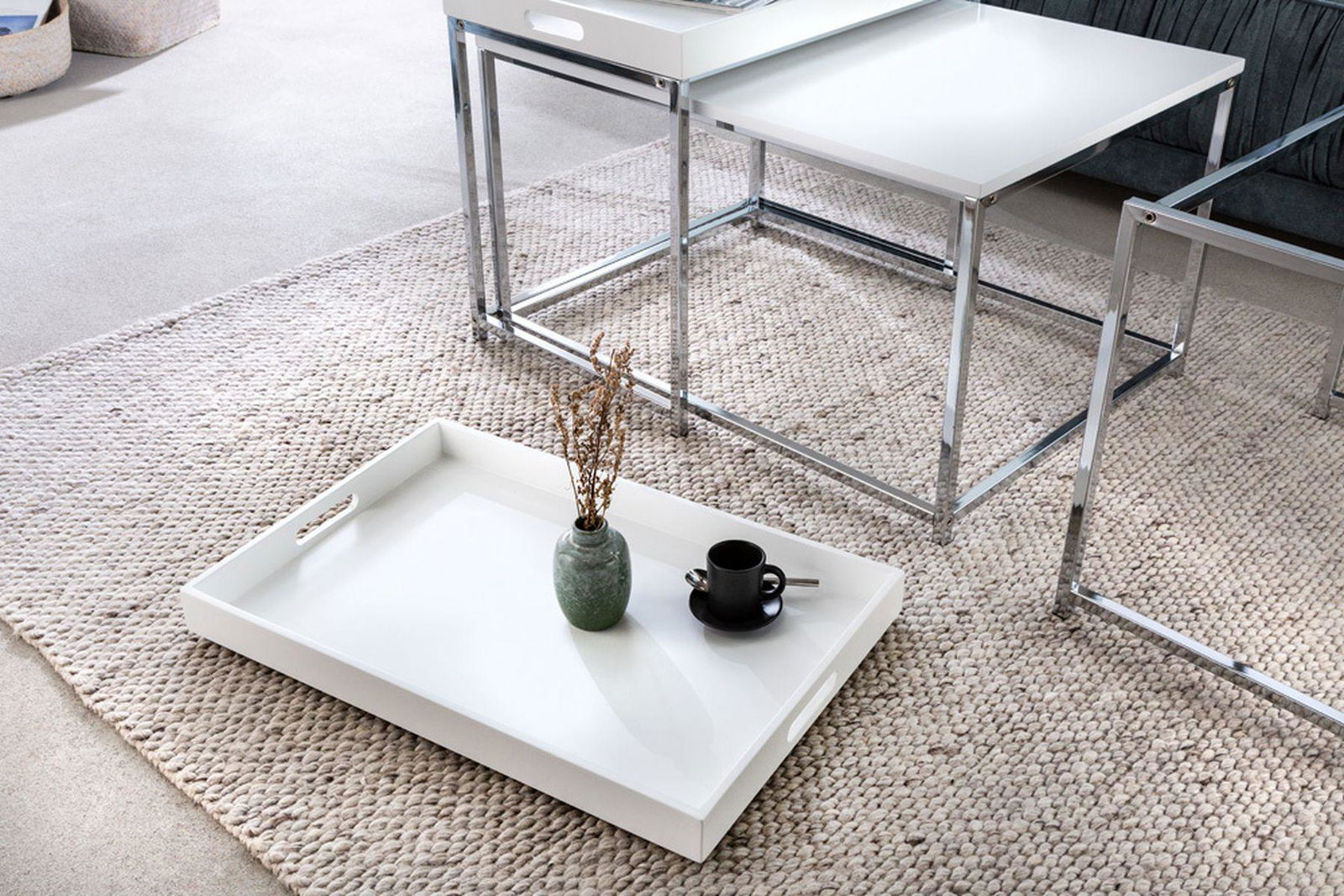 Zestaw stolików kawowych Elements białe tace / 41355  / INVICTA INTERIOR