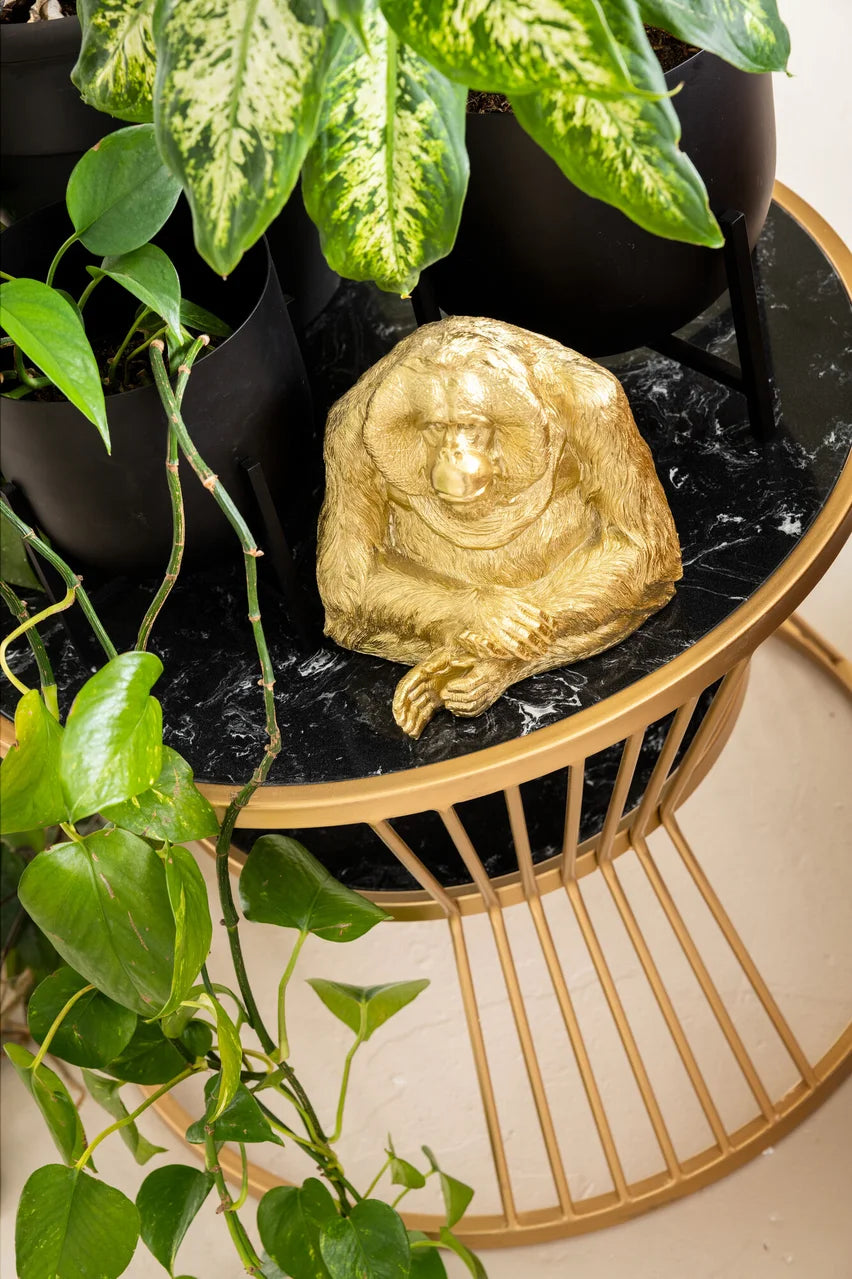 Zestaw dwóch złotych stolików kawowych Roma złota podstawa, czarny marmurowy blat