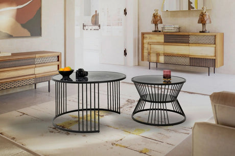 Zestaw dwóch  stolików kawowych Roma z czarnym blatem z marmuru mineralnego