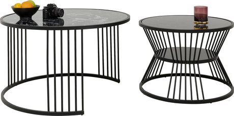 Zestaw dwóch  stolików kawowych Roma z czarnym blatem z marmuru mineralnego