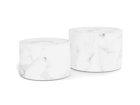 Zestaw dwóch okrągłych stolików kawowych Dice w dekorze white marble Carrara