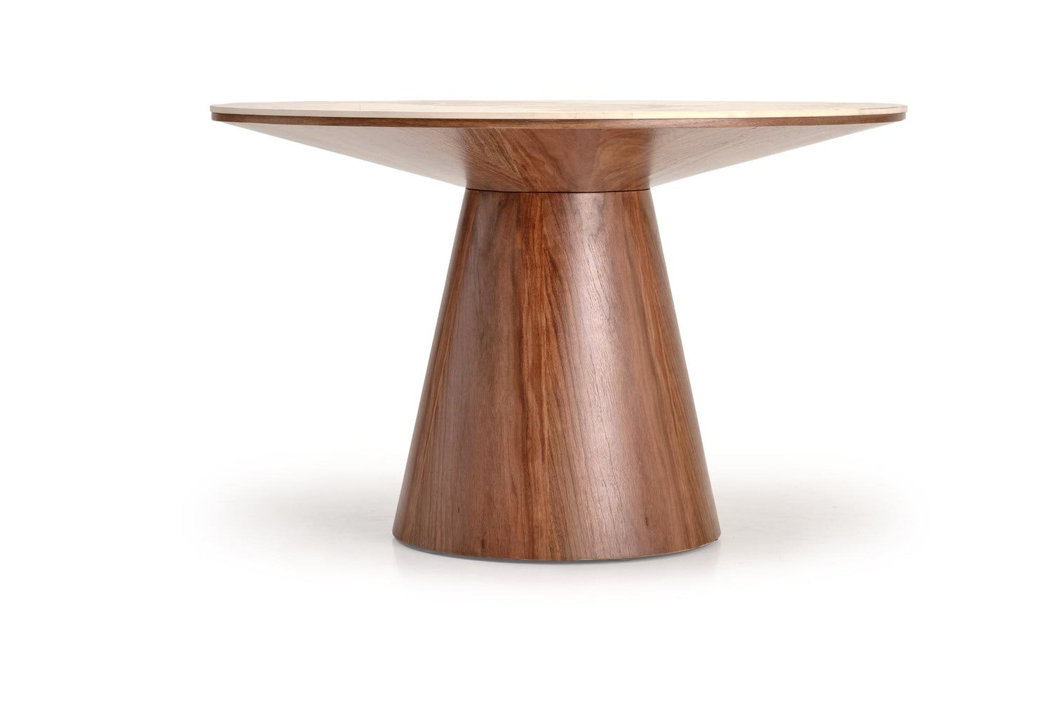 Nowoczesny stół 120 cm beżowy marmur z podstawą MDF w naturalnej okleinie