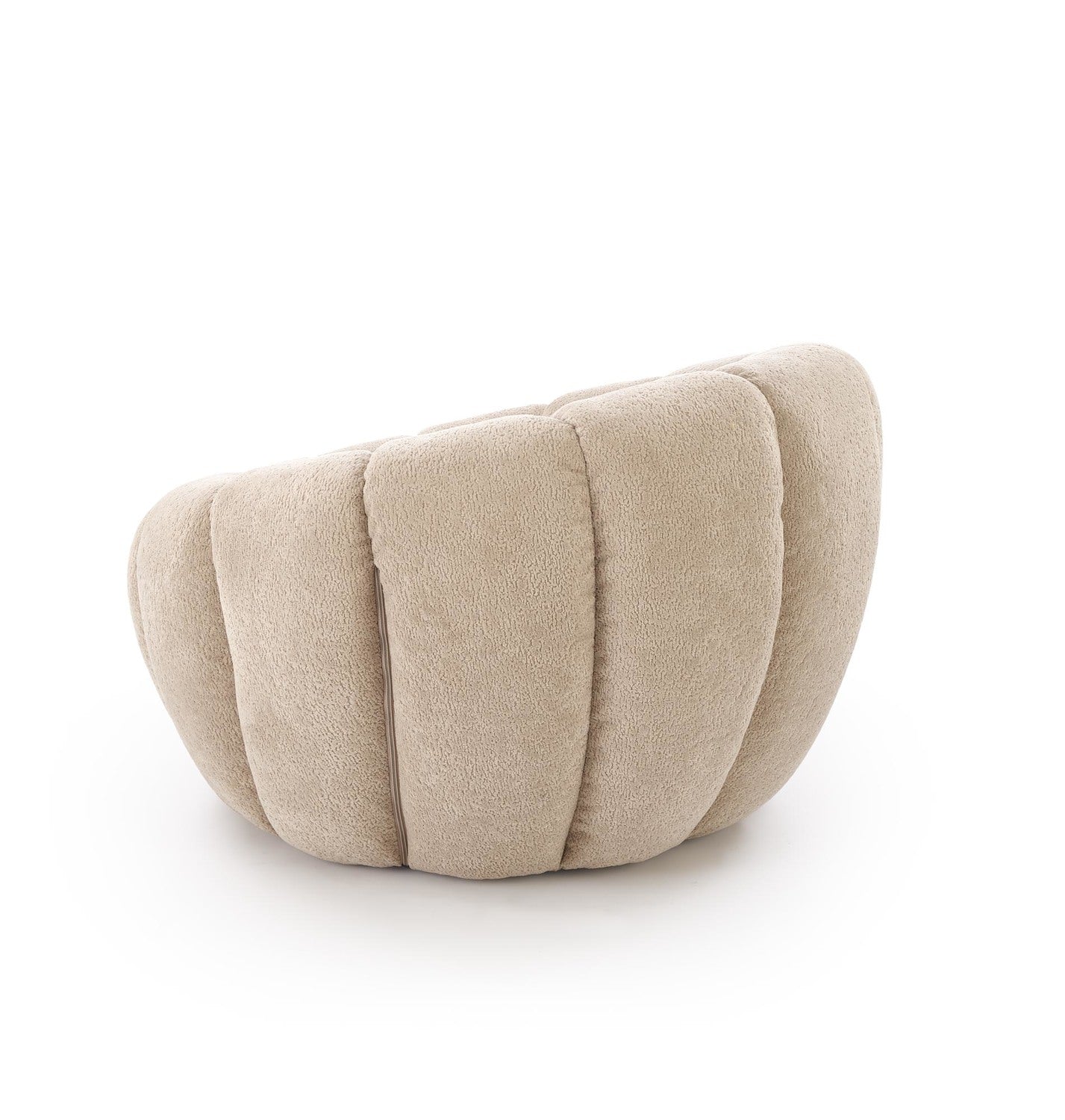 Designerski fotel tapicerowany boucle z okrągłą formą do salonu