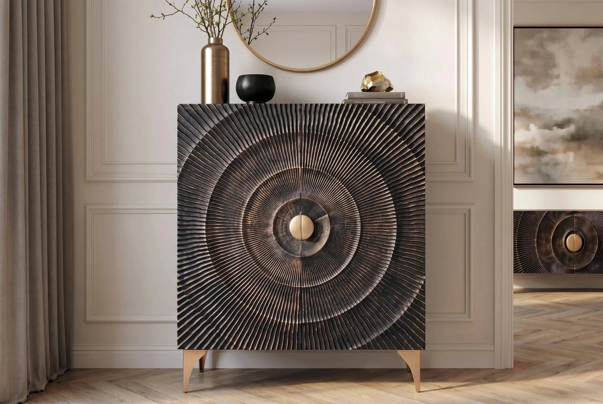 KOMODA WYSOKA SUNSET 120 CM CZARNA / 41303  / INVICTA INTERIOR