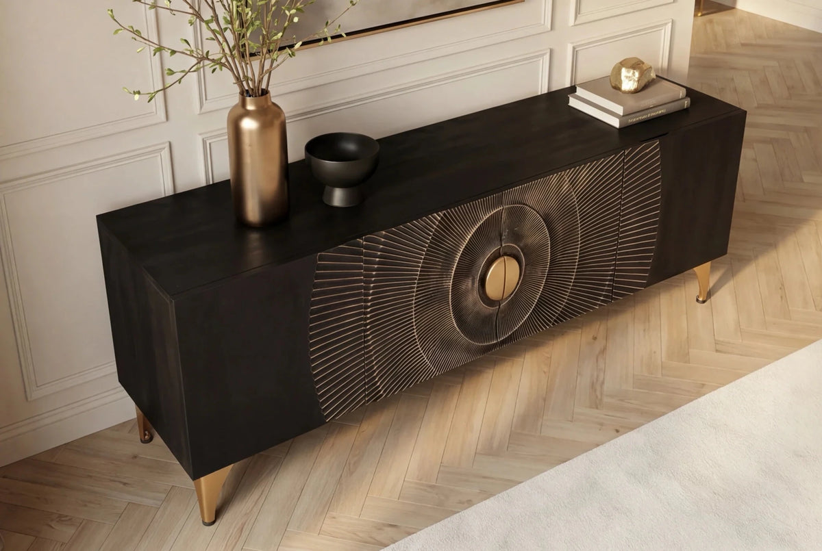 SZAFKA RTV SUNSET 180 CM CZARNA / 44303  / INVICTA INTERIOR