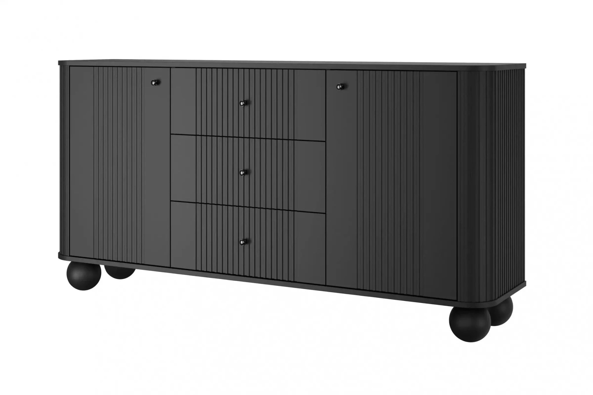 Komoda VESPER 160 CM CZARNA / CZARNE UCHWYTY / NOGI KULE