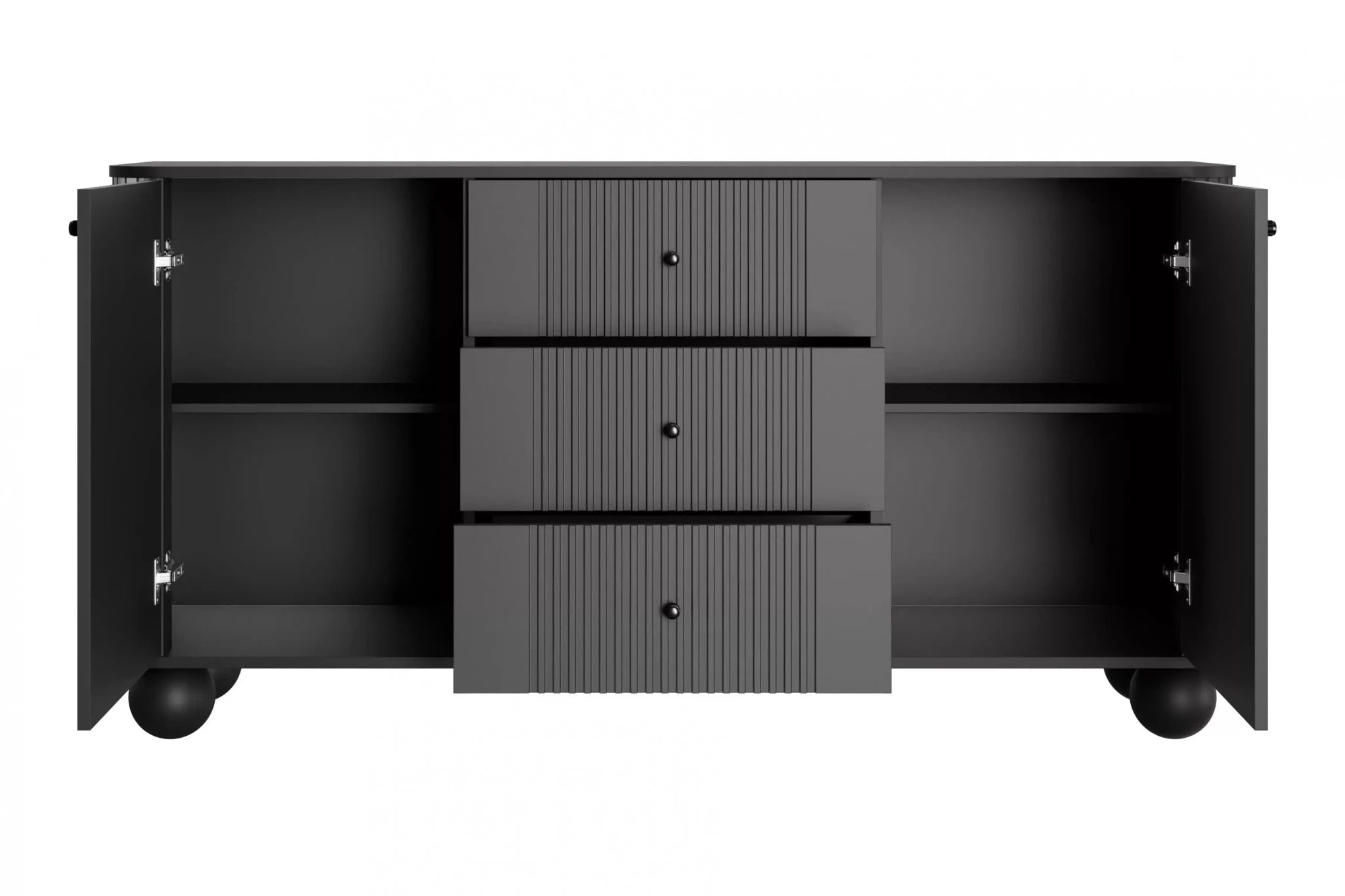 Komoda VESPER 160 CM CZARNA / CZARNE UCHWYTY / NOGI KULE