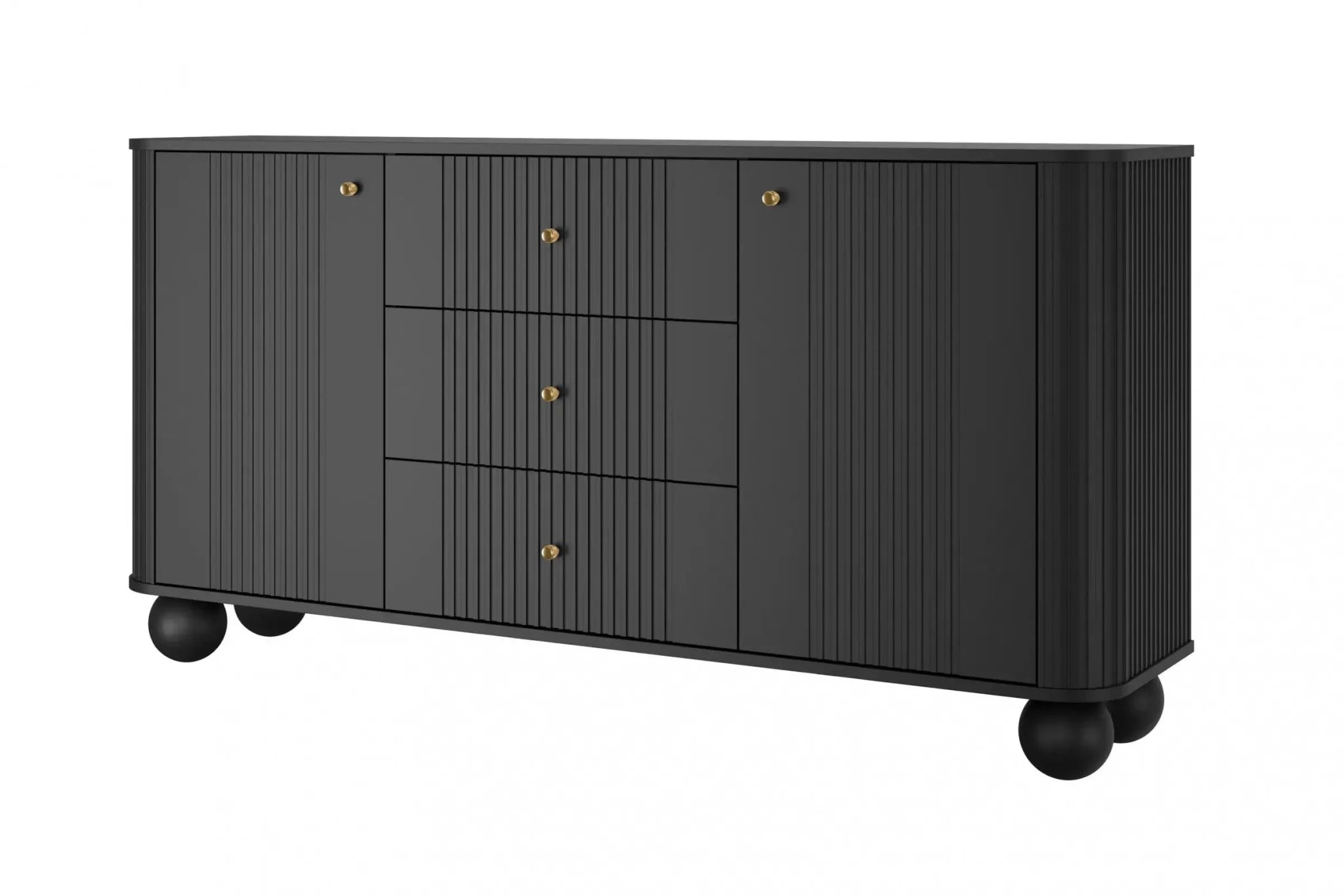 Komoda VESPER 160 CM CZARNA / ZŁOTE UCHWYTY / NOGI KULE