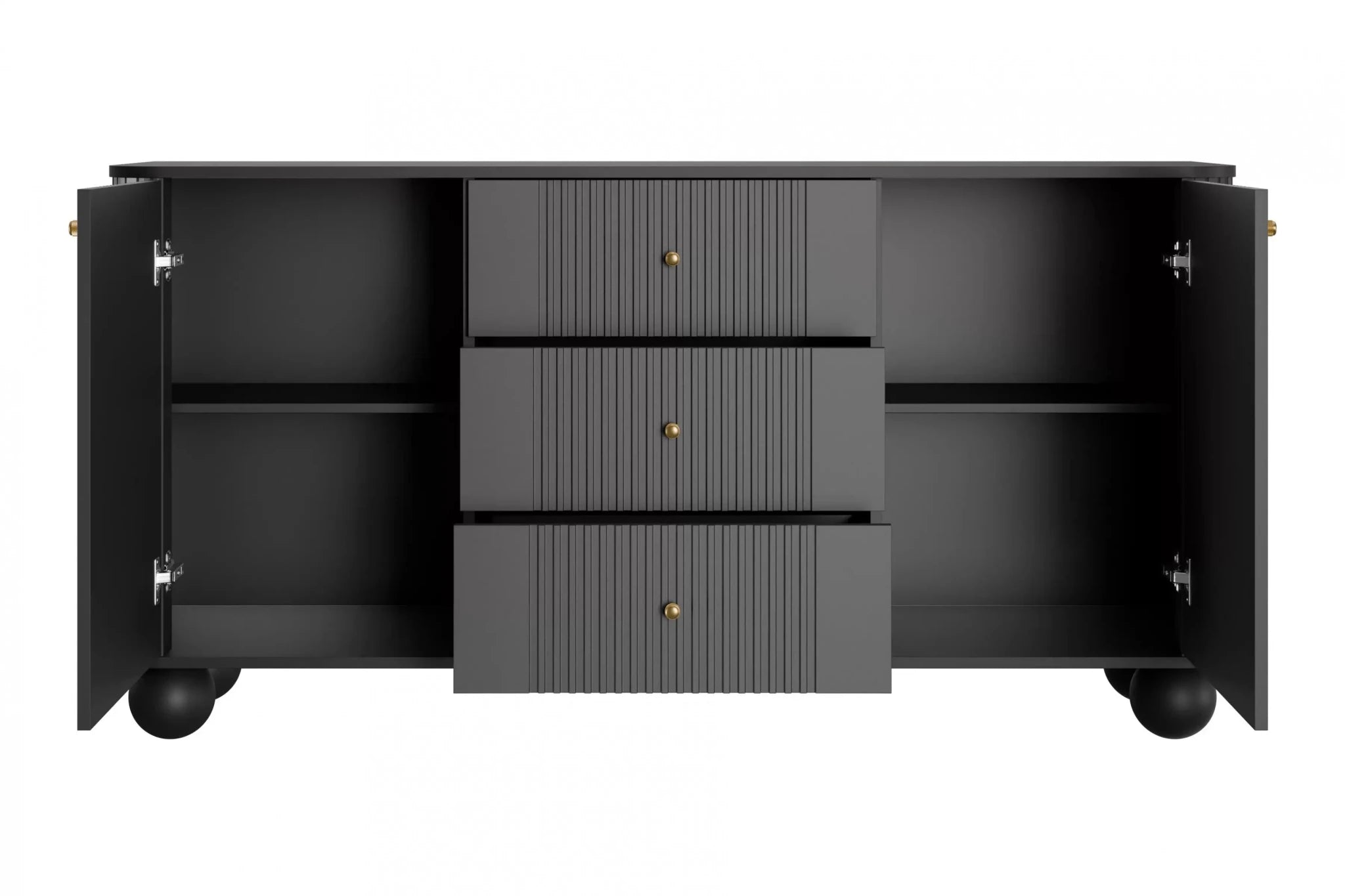 Komoda VESPER 160 CM CZARNA / ZŁOTE UCHWYTY / NOGI KULE