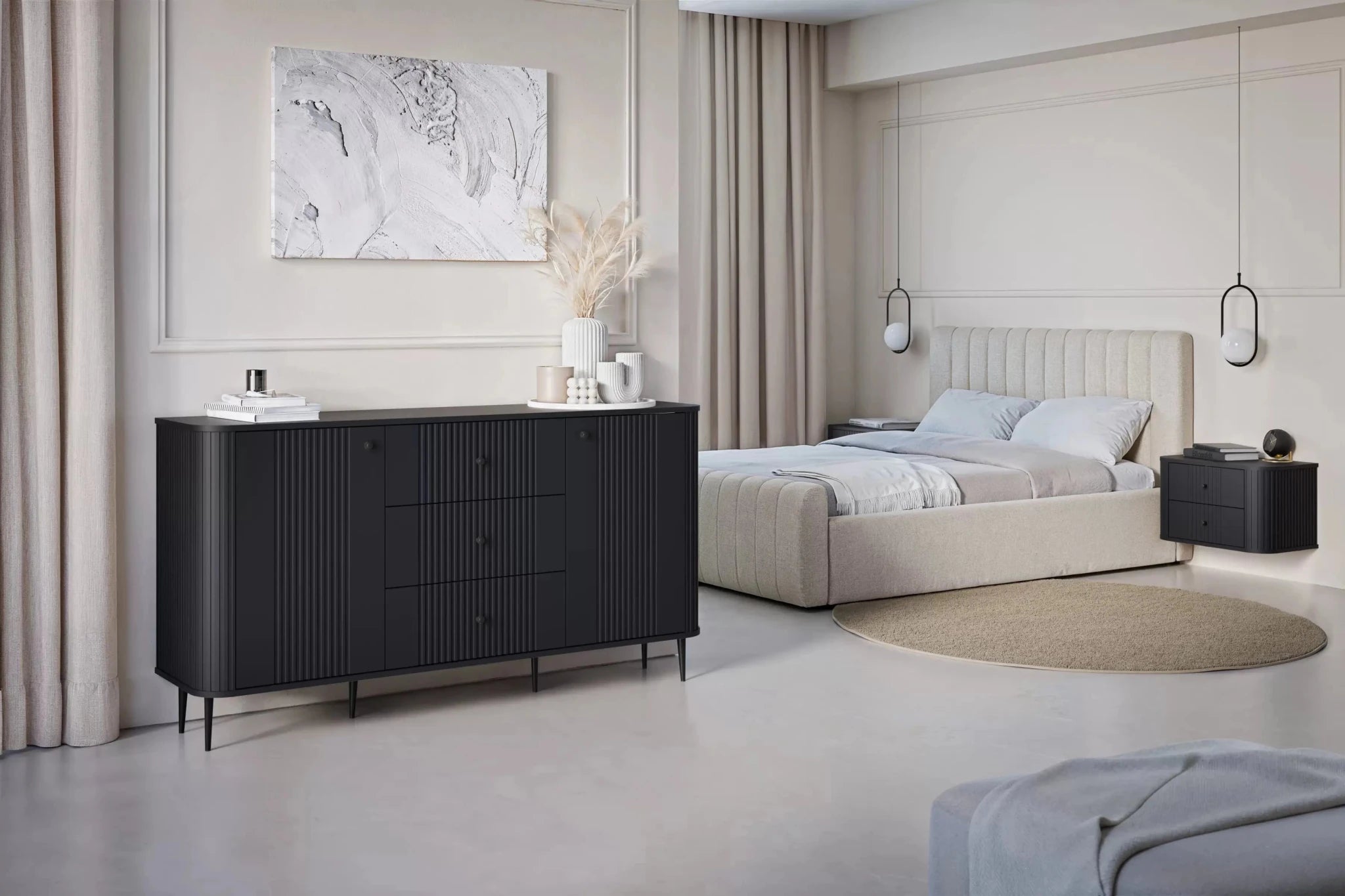 Komoda VESPER 160 CM CZARNA / CZARNE NOGI