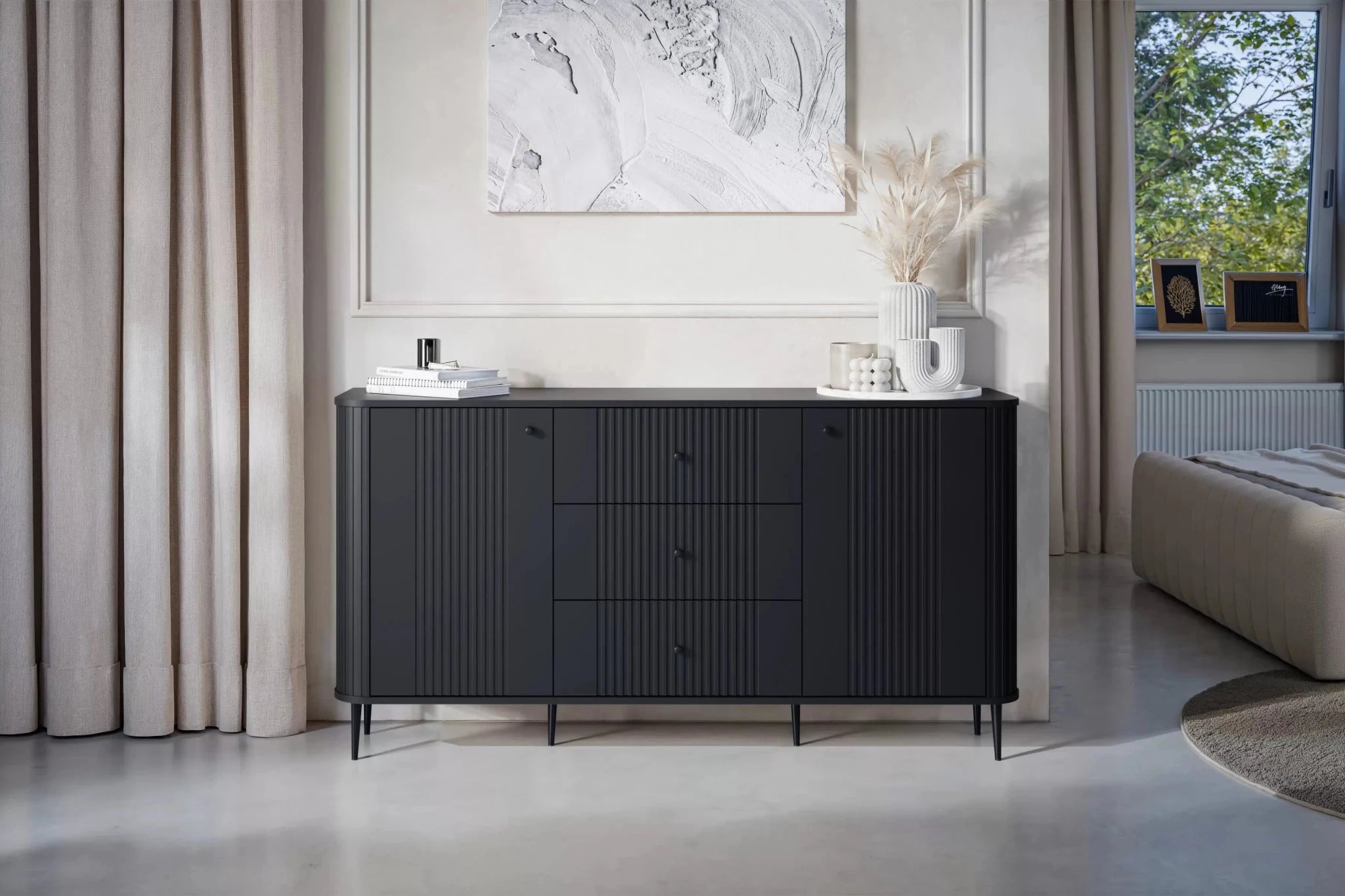 Komoda VESPER 160 CM CZARNA / CZARNE NOGI