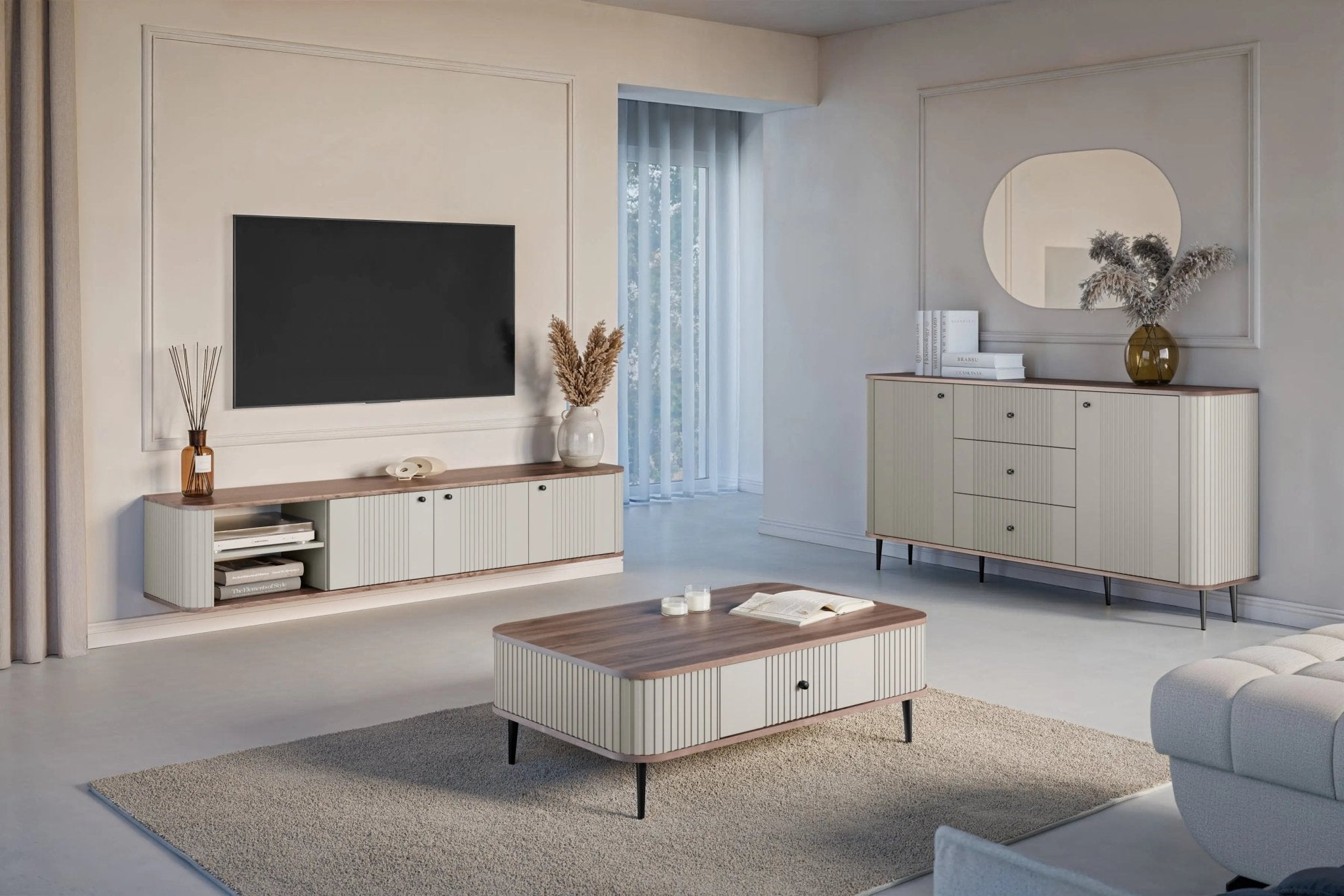 Komoda VESPER 160 CM KASZMIR / ORZECH / CZARNE NOGI