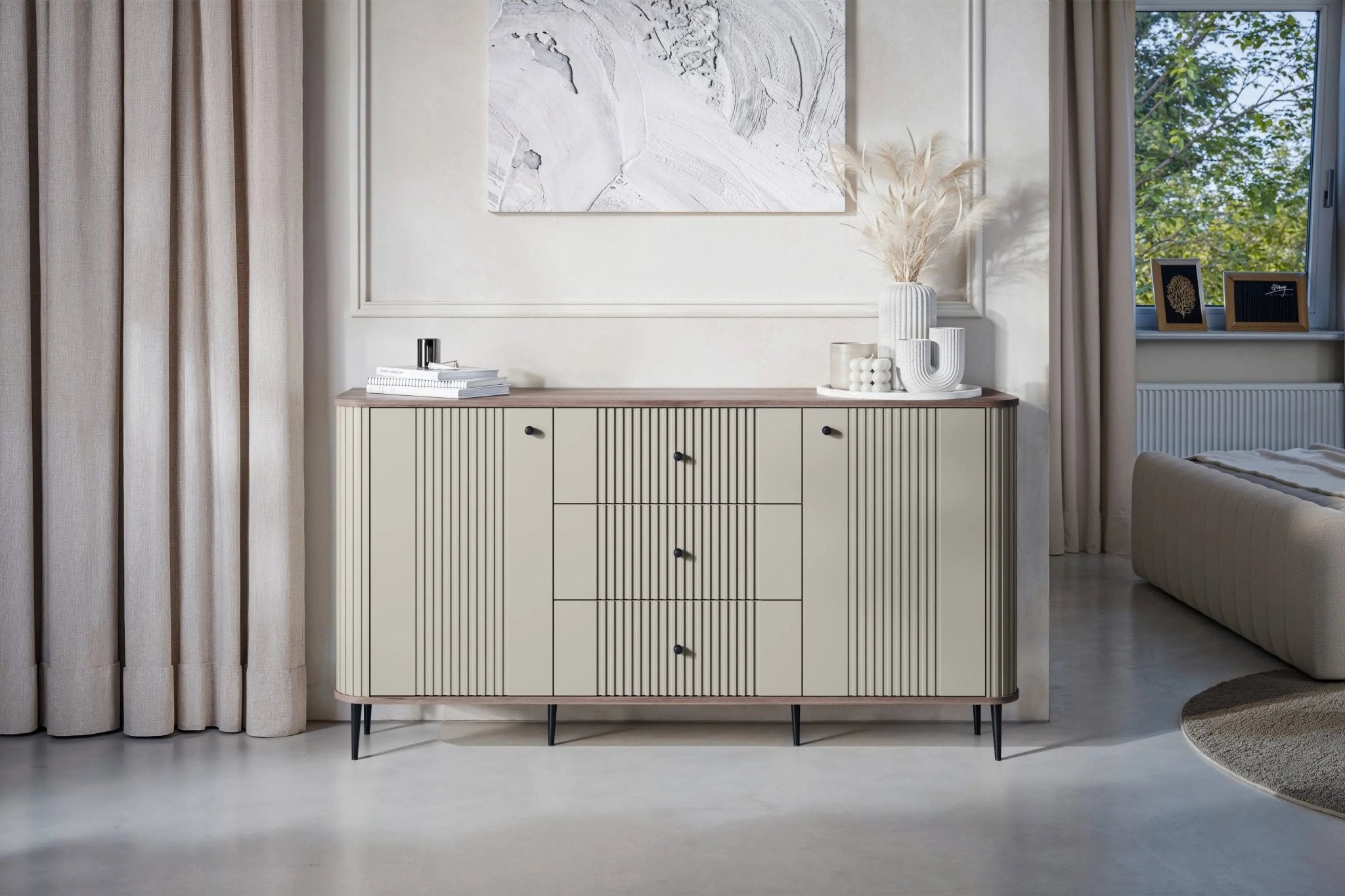 Komoda VESPER 160 CM KASZMIR / ORZECH / CZARNE NOGI