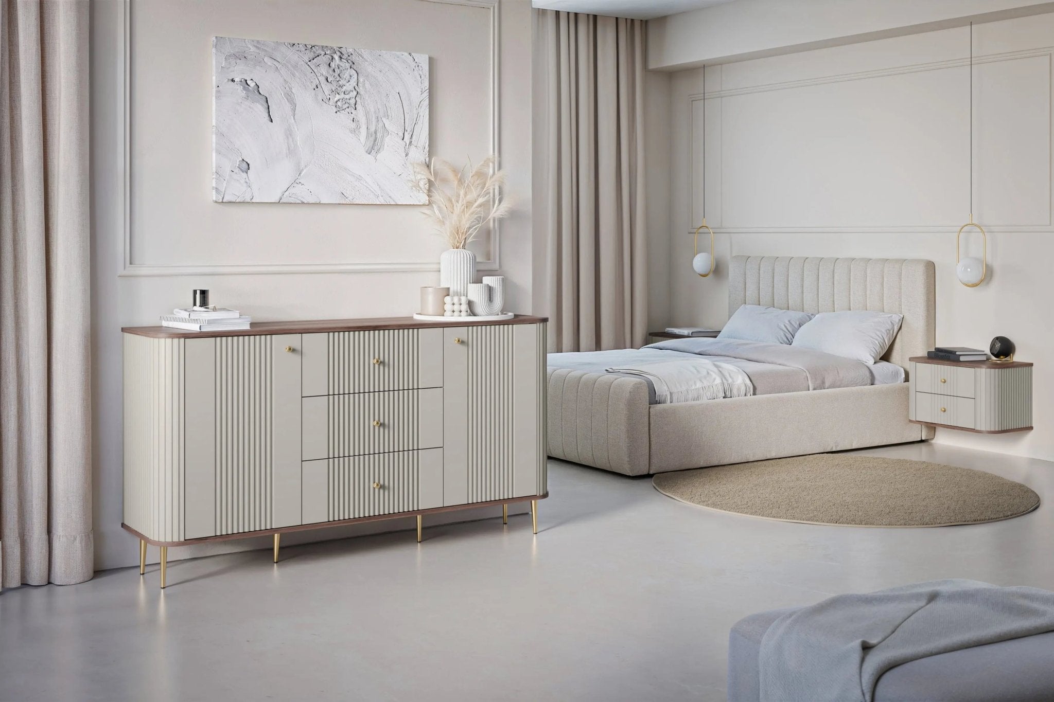 Komoda VESPER 160 CM KASZMIR / ORZECH / ZŁOTE NOGI