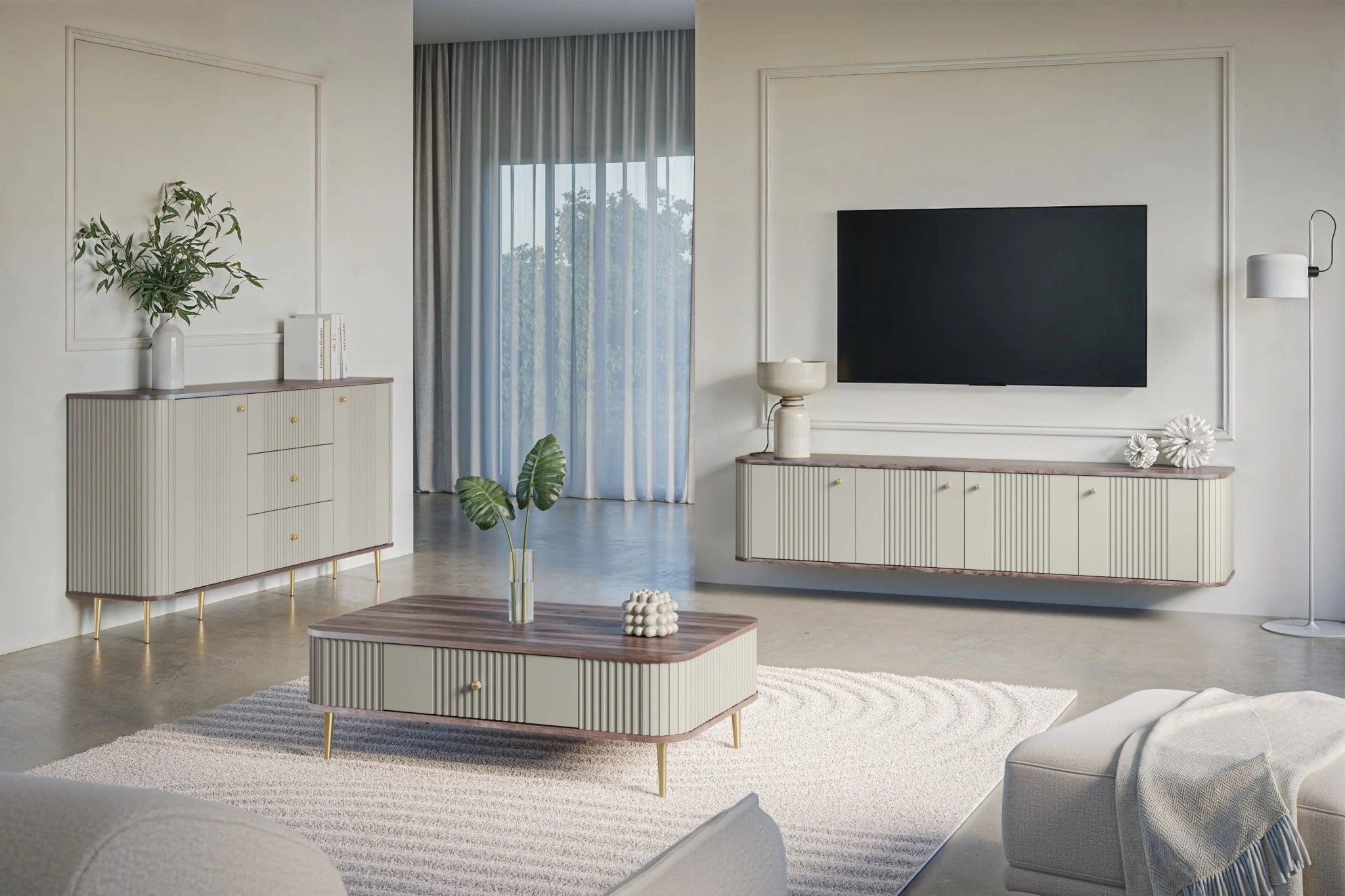 Komoda VESPER 160 CM KASZMIR / ORZECH / ZŁOTE NOGI