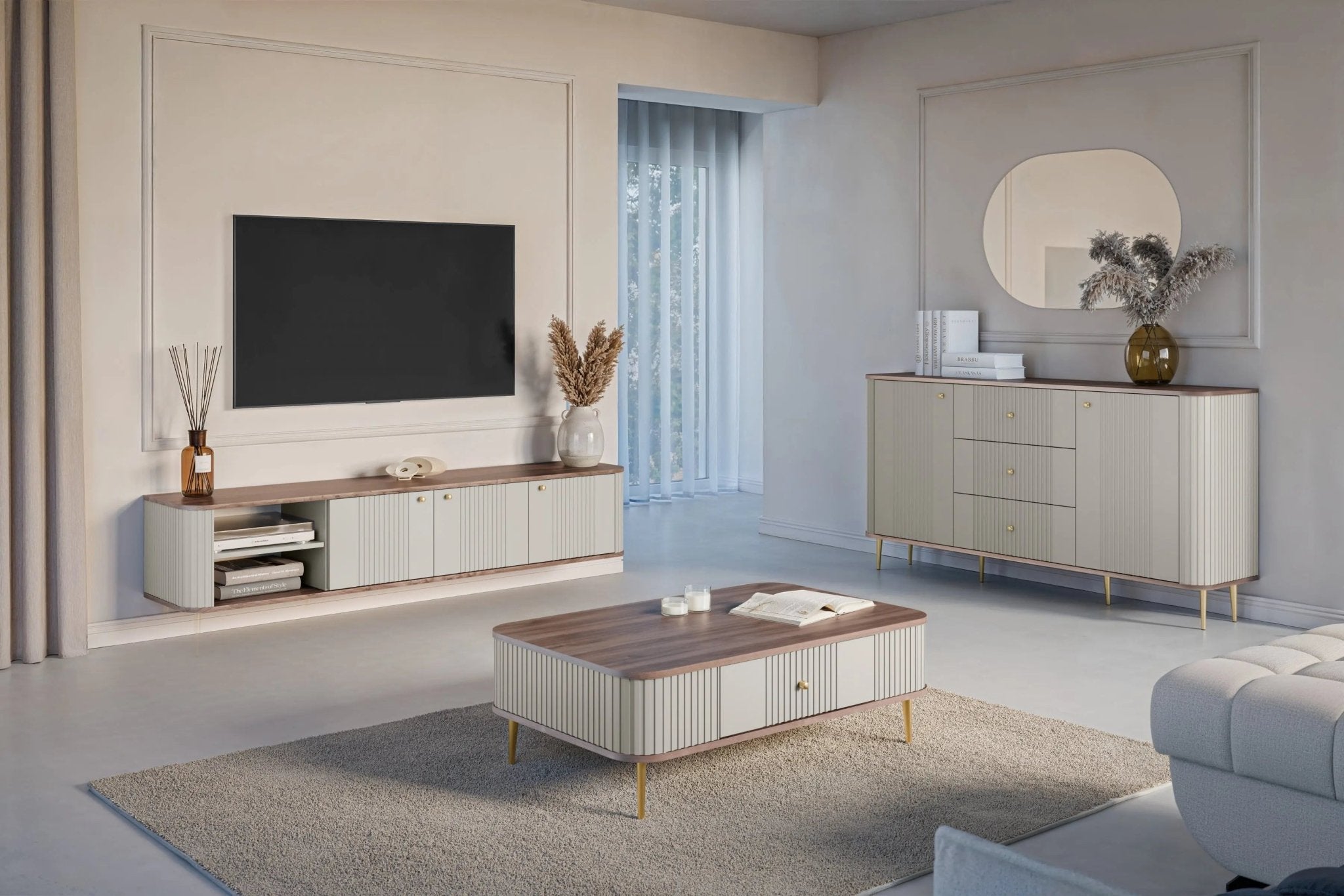 Komoda VESPER 160 CM KASZMIR / ORZECH / ZŁOTE NOGI