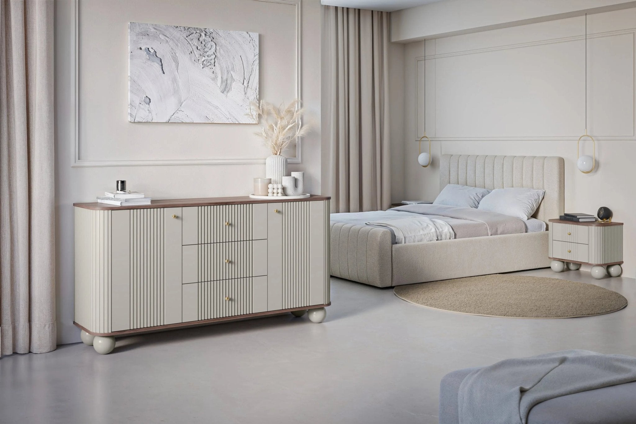 Komoda VESPER 160 CM KASZMIR / ORZECH / ZŁOTE UCHWYTY / NOGI KULE