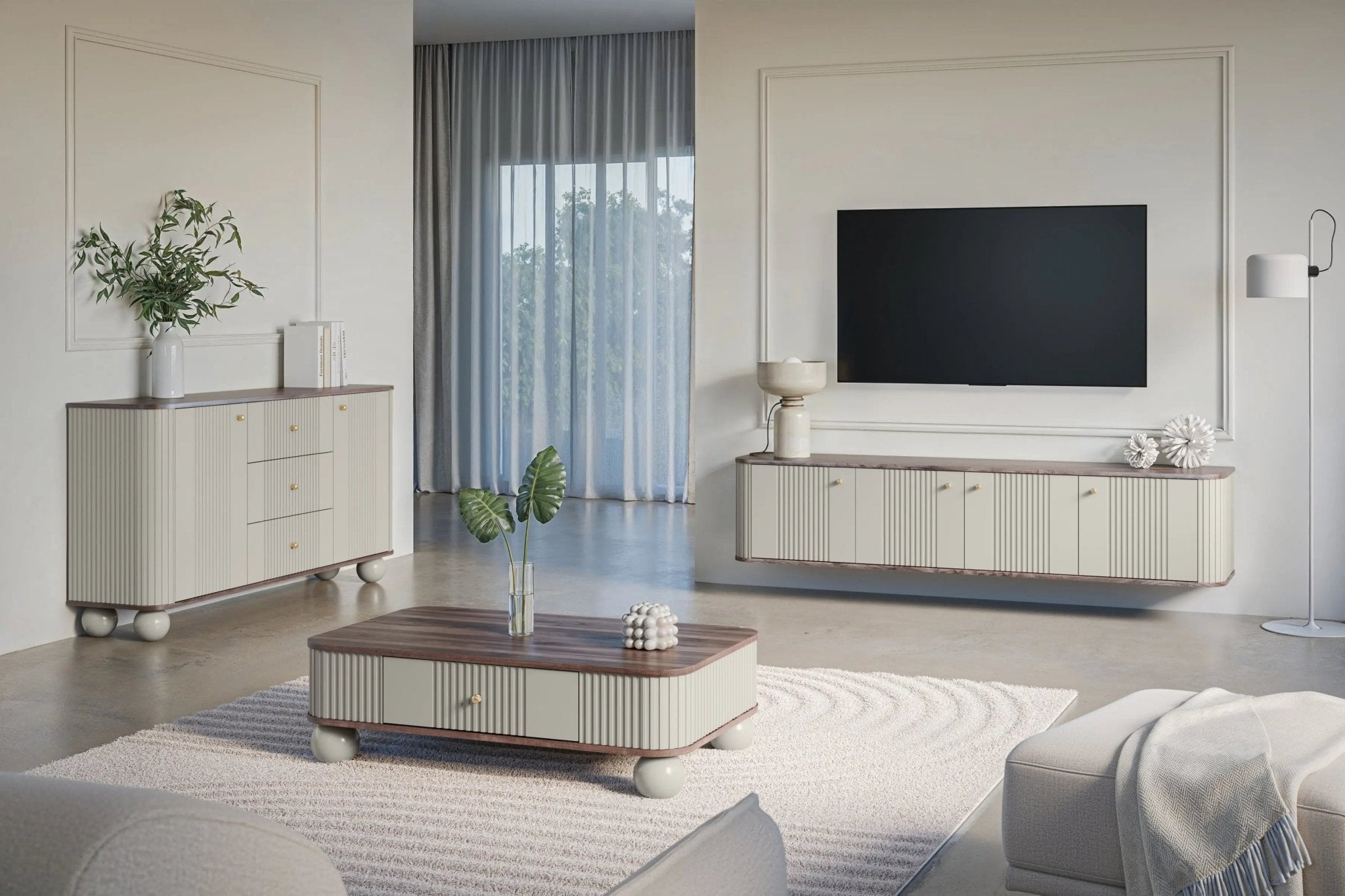 Komoda VESPER 160 CM KASZMIR / ORZECH / ZŁOTE UCHWYTY / NOGI KULE