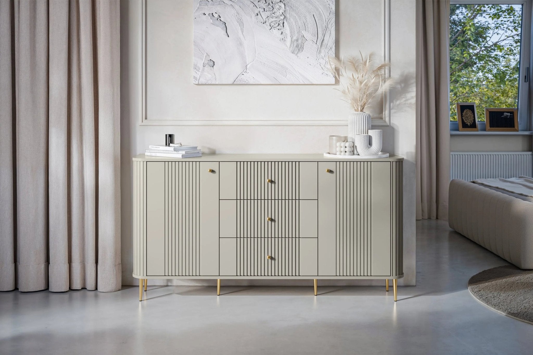 Komoda VESPER 160 CM KASZMIR / ZŁOTE NOGI i UCHWYTY