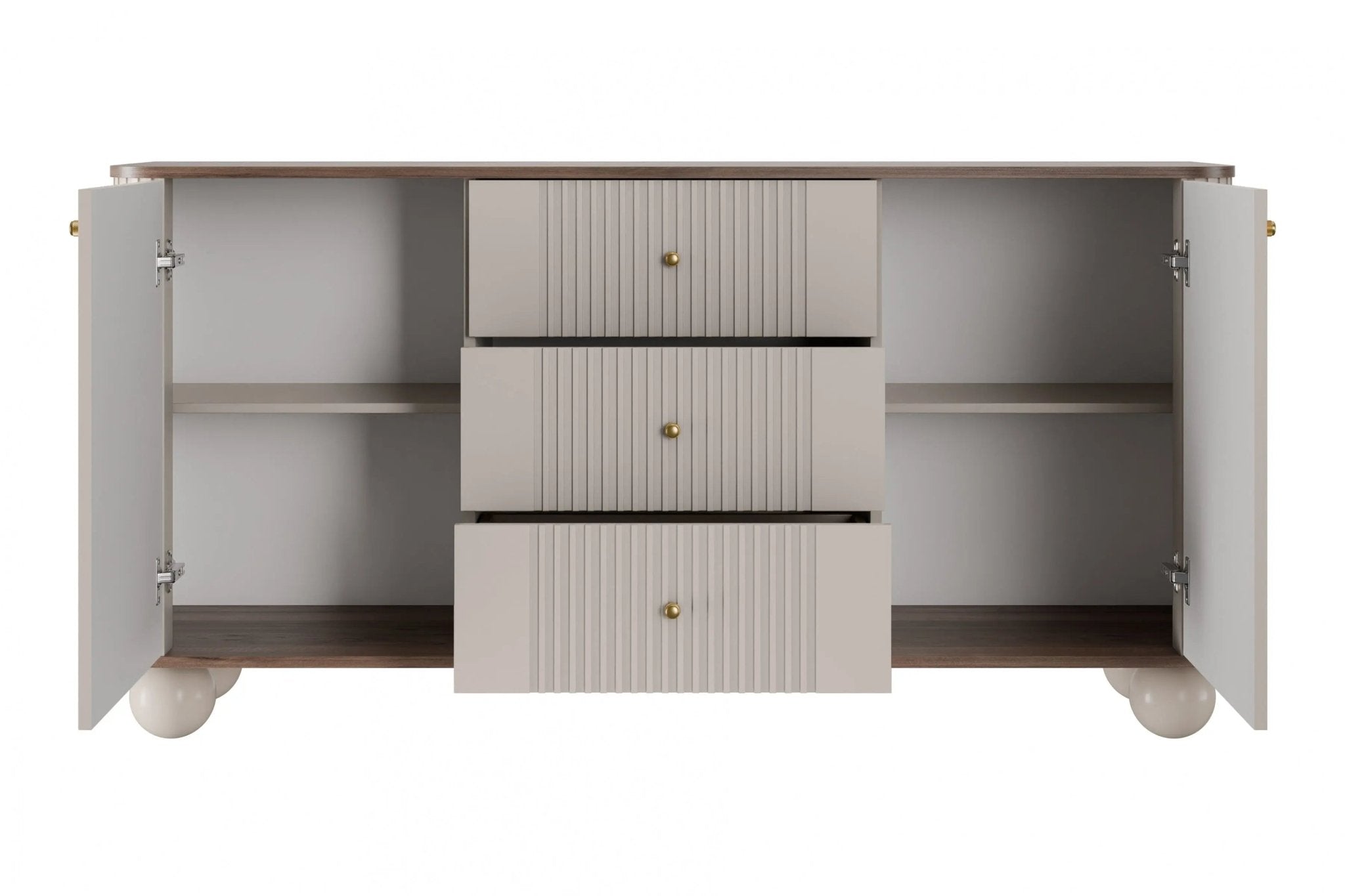 Komoda VESPER 160 CM KASZMIR / ORZECH / ZŁOTE UCHWYTY / NOGI KULE