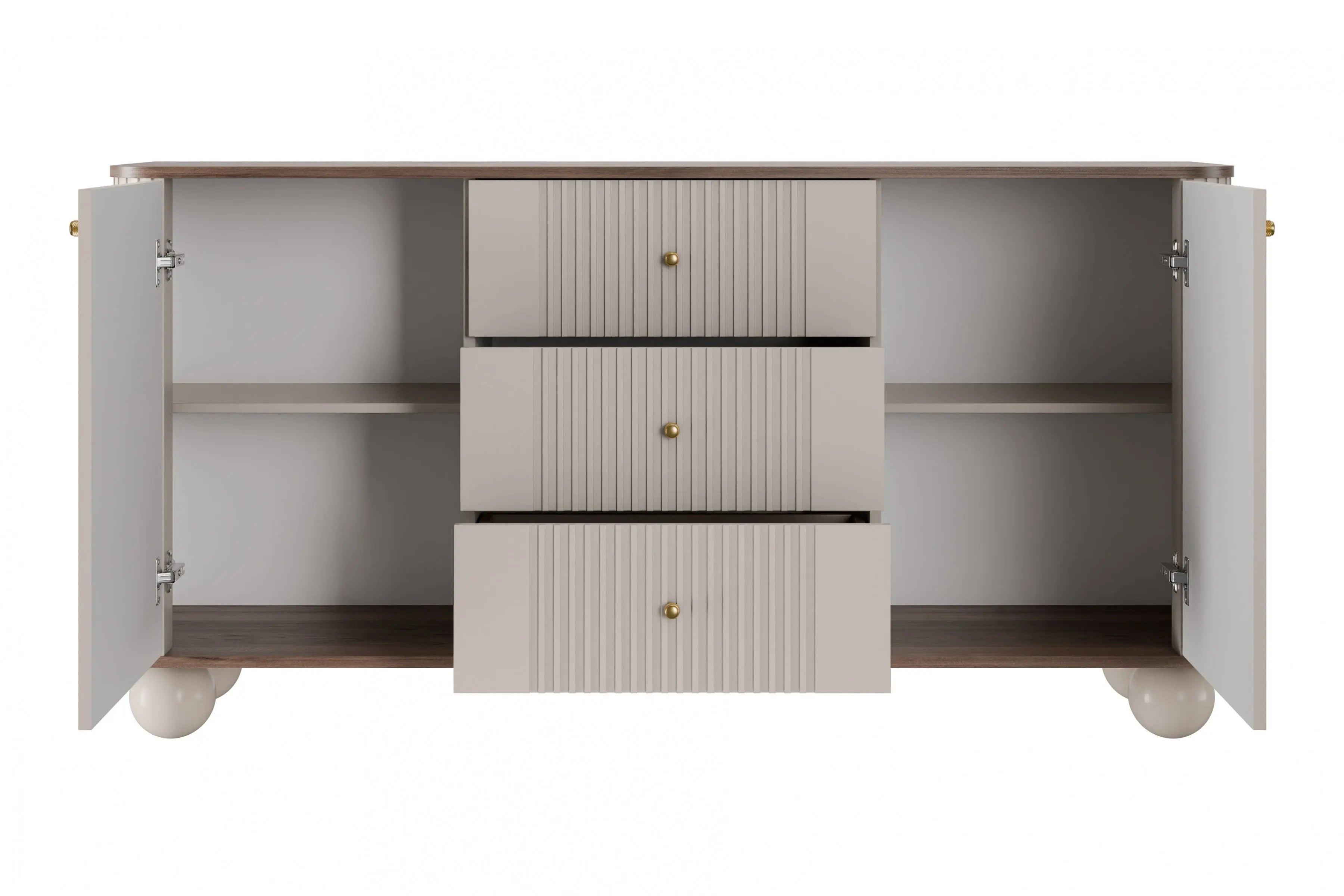 Komoda VESPER 160 CM KASZMIR / ORZECH / ZŁOTE UCHWYTY / NOGI KULE BOGART