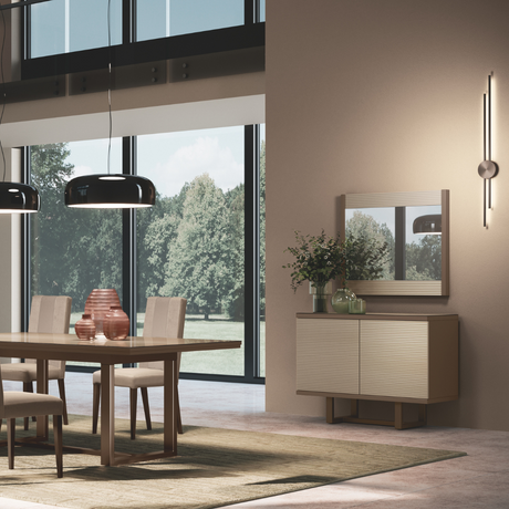 Włoski stół  Linea w kolorze brązowym z połyskiem – nowoczesny stół do jadalni i salonu z dekoracyjnym pasem