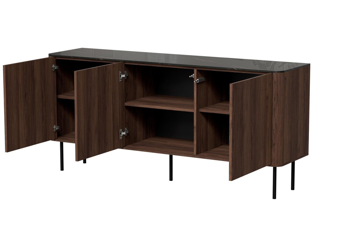 Nowoczesna komoda 160 cm z czarnym marmurowym blatem do eleganckiego salonu
