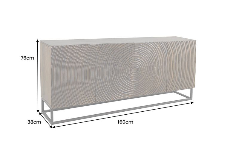 Brązowa komoda 160 cm z drewna mango z frontami 3D i czarnym metalowym stelażem do salonu