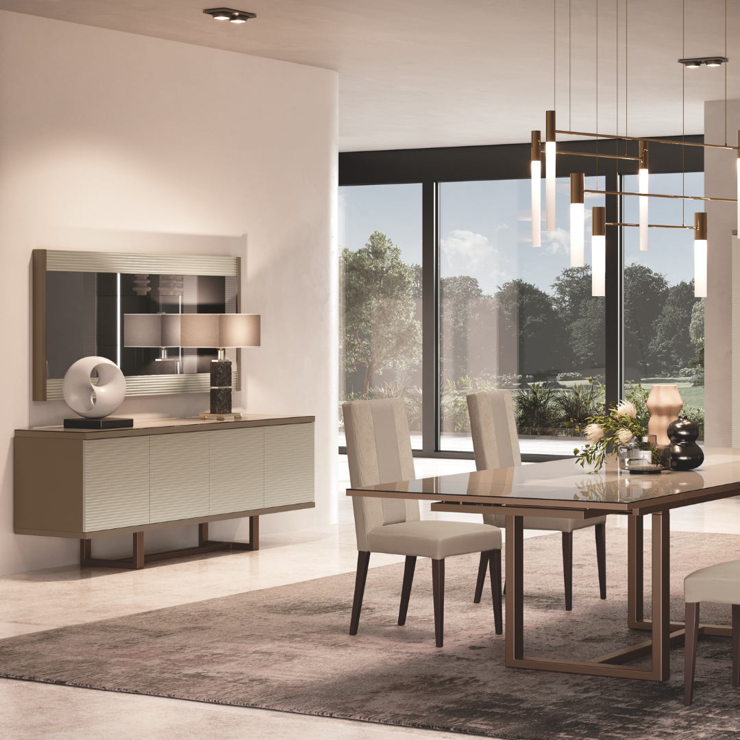 Włoski stół  Linea w kolorze brązowym z połyskiem – nowoczesny stół do jadalni i salonu z dekoracyjnym pasem