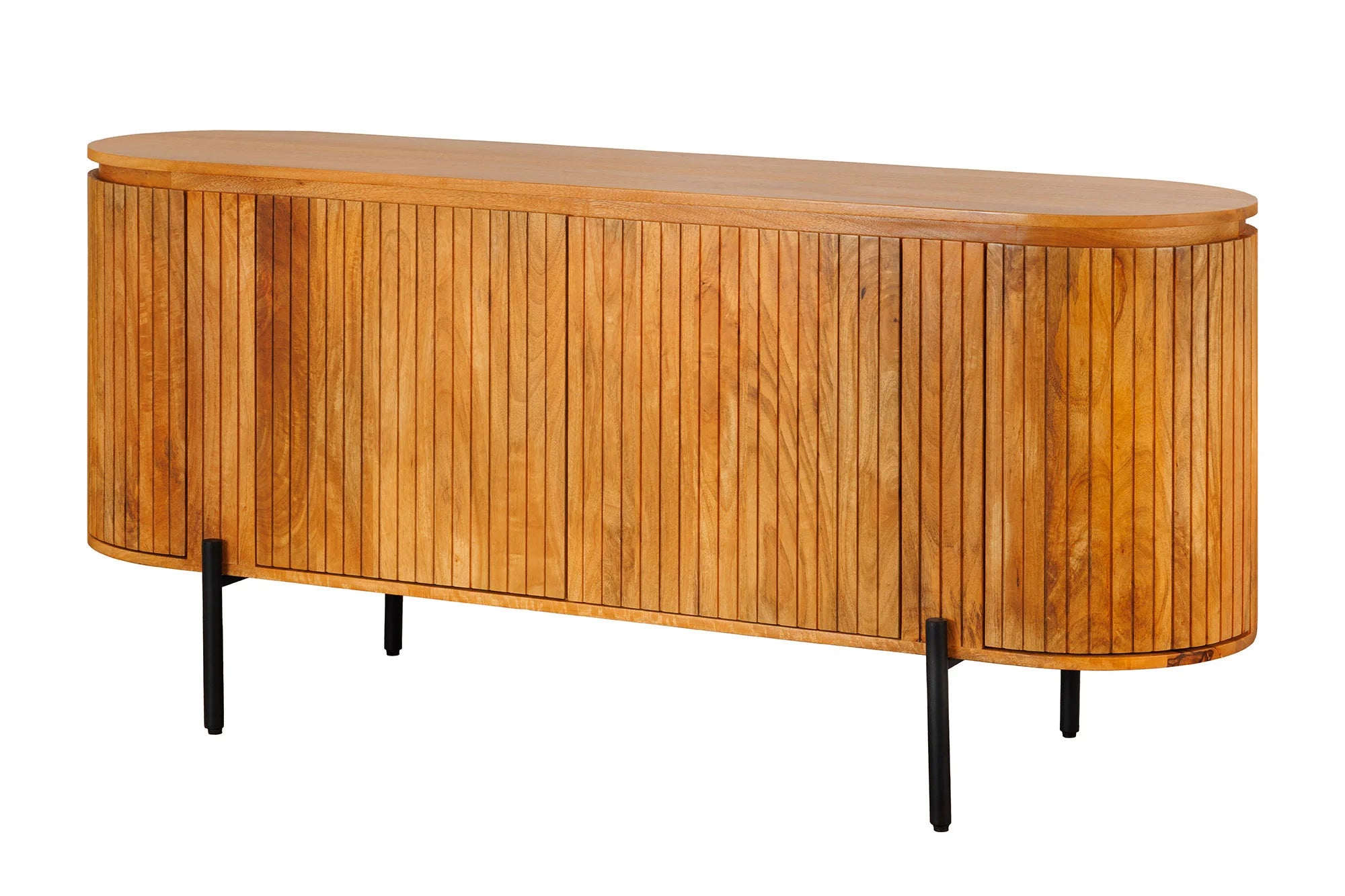 Komoda z drewna mango 160 cm brązowa na czarnych metalowych nóżkach do salonu