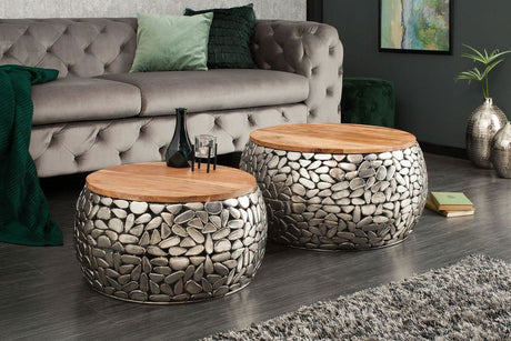 komplet 2 stolików STONE MOSAIC srebrny Z BLATEM MANGO / 41433 / INVICTA INTERIOR
