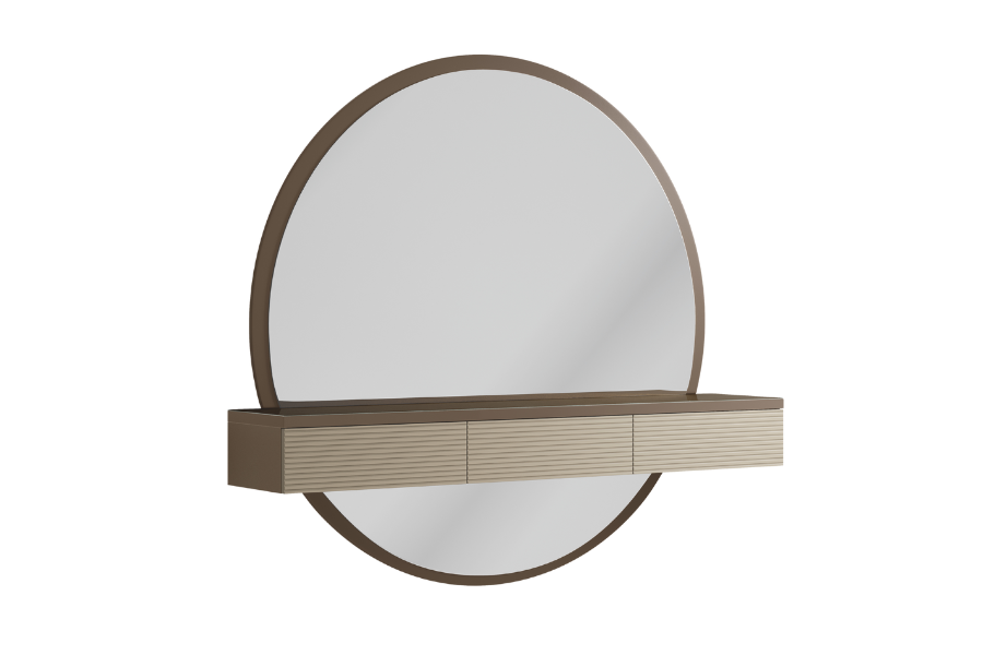 Włoska konsola Linea z trzema szufladami z prążkowanymi frontami w odcieniach brązu