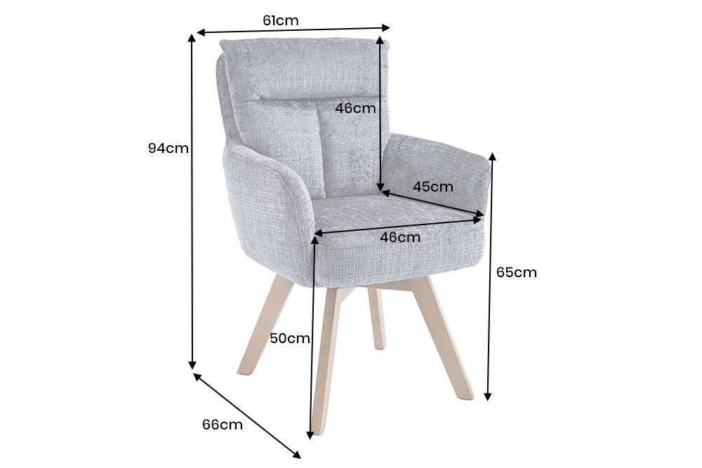 Krzesło obrotowe szenilowe z bukowymi nogami, sprężyny Bonell, obrót 360 stopni