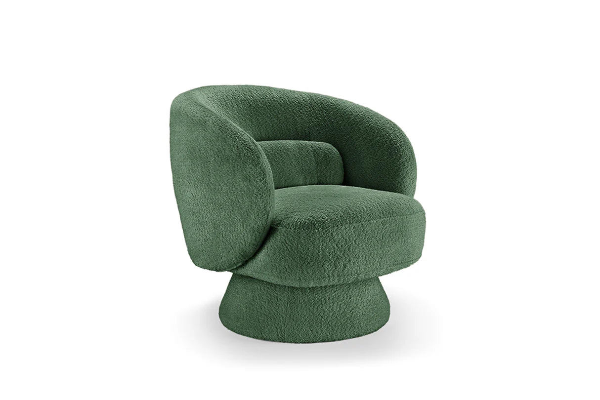 Fotel NOVA w zielonej tkaninie boucle z funkcją obrotową – nowoczesny design i komfort do salonu