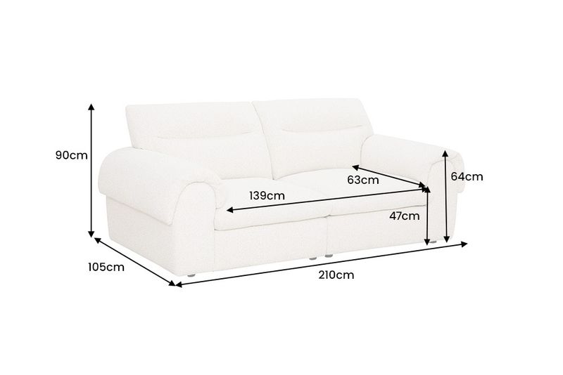 Beżowa sofa boucle do salonu , miękka tapicerka, szerokie podłokietniki, sprężyny Nosag