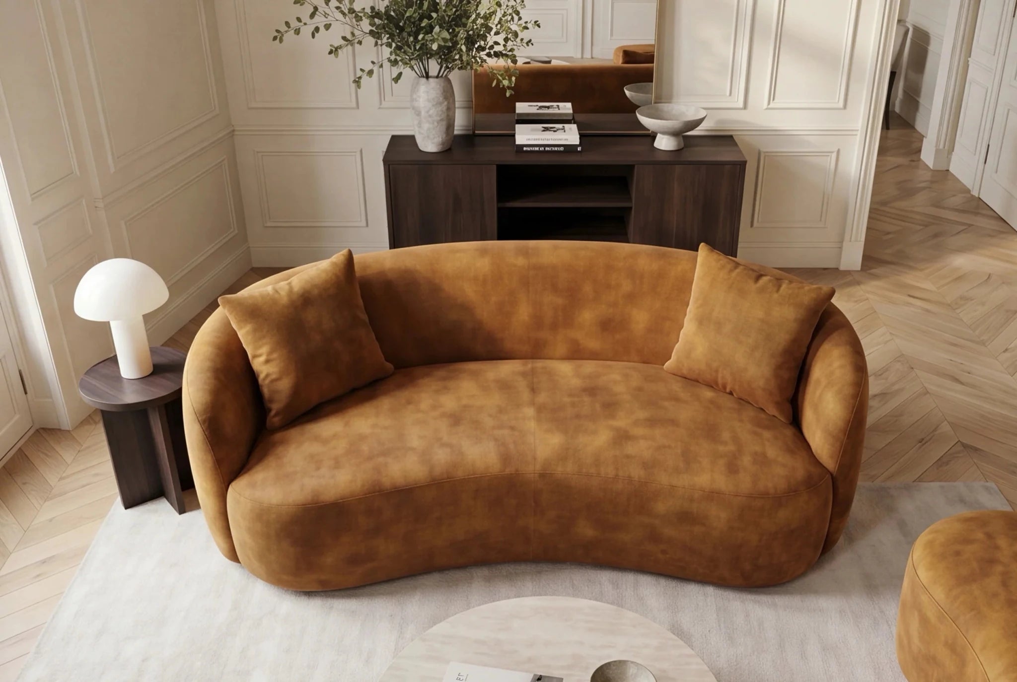 Nowoczesna sofa 2-osobowa nierozkładana 180 cm w kolorze musztardowym  do salonu