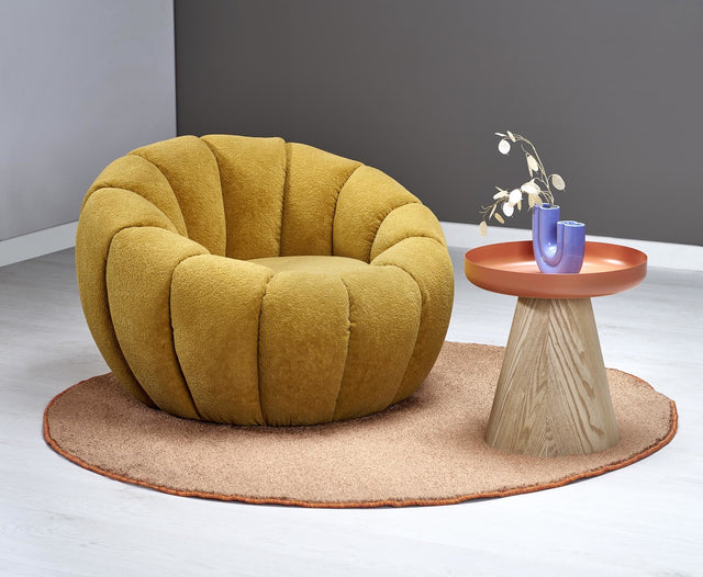 Nowoczesny fotel wypoczynkowy żółty tkanina bouclé do eleganckiego salonu i strefy relax