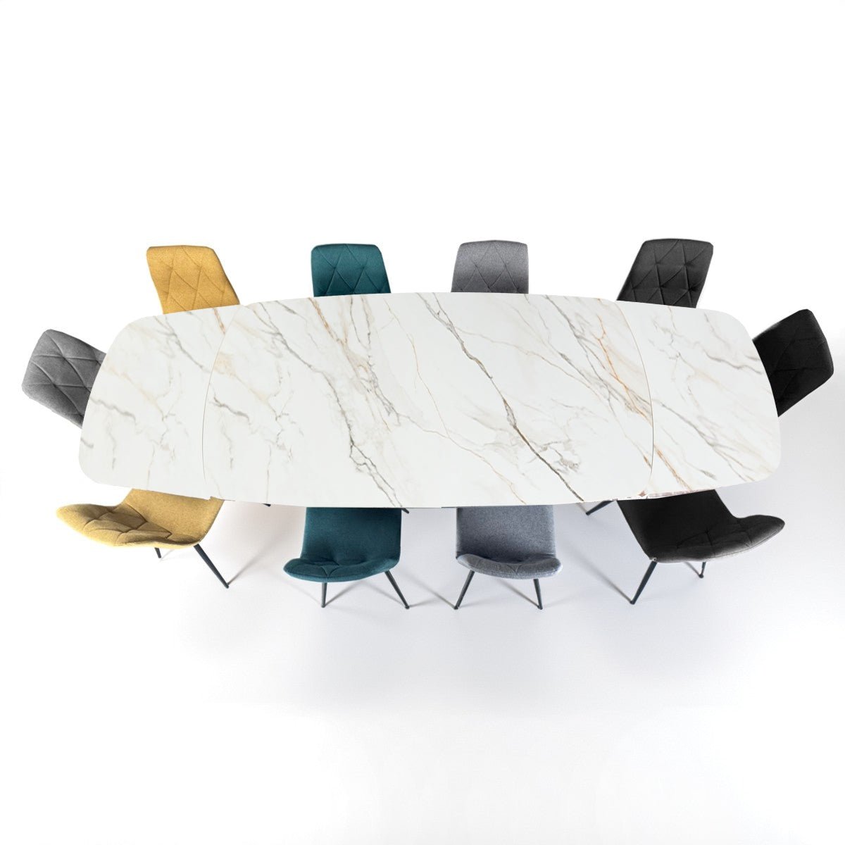 Stół rozkładany CLEFT EVO 200–300 cm z ceramicznym blatem Onice Marble i  metalową podstawą