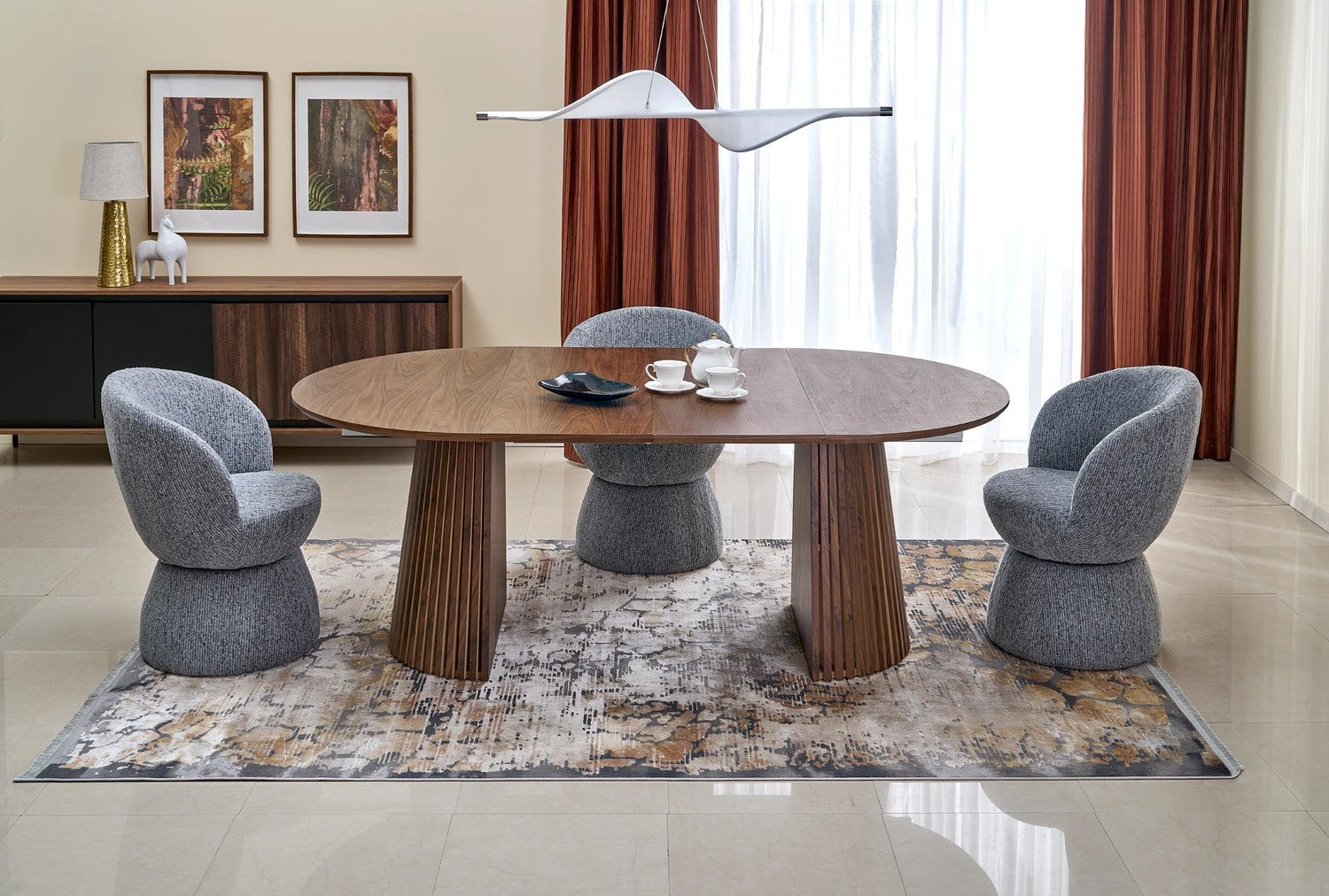 Okrągły stół rozkładany 120 cm w kolorze orzecha z blatem MDF w naturalnej okleinie