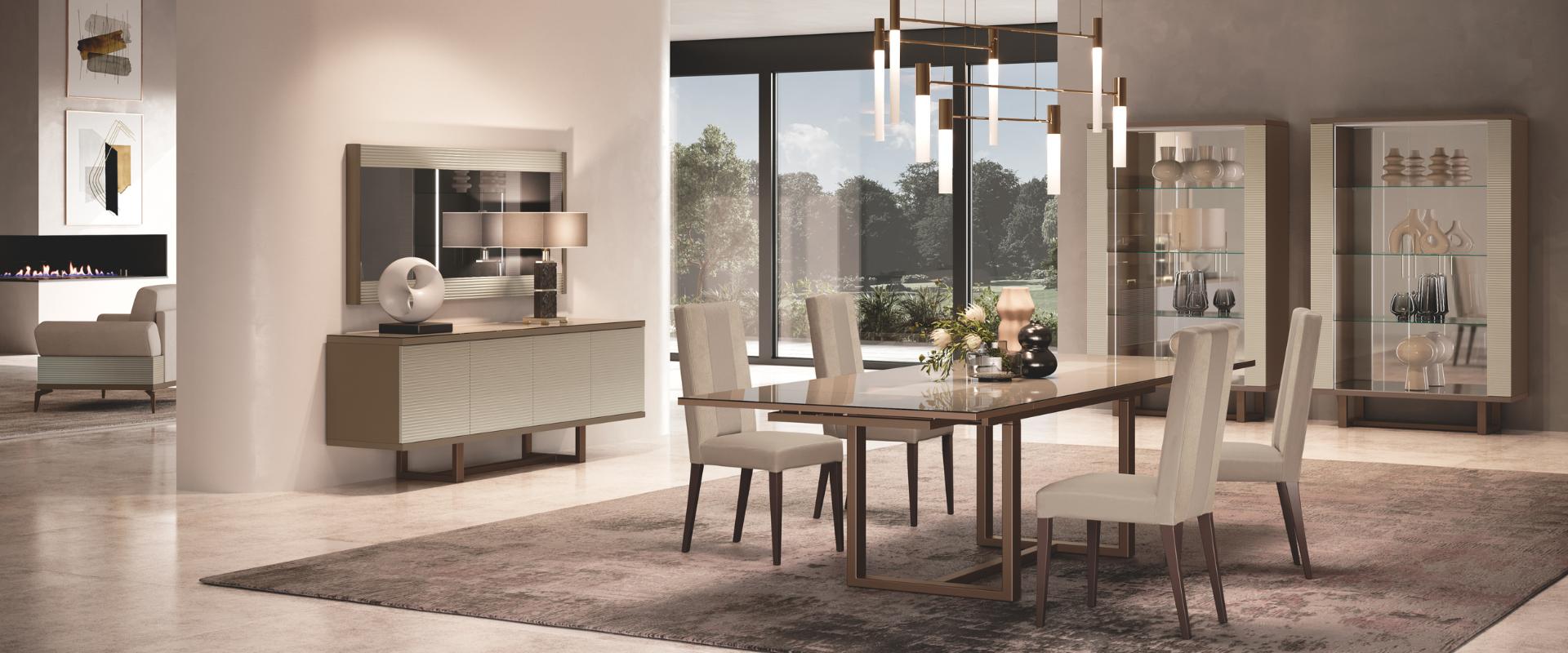 Włoska komoda linea 218 cm 4 drzwi, metalowa podstawa