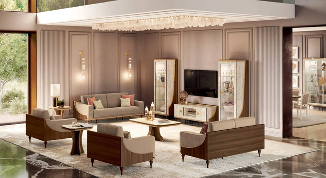 Włoska witryna Arredoclassic Romantica optyka marmur Carrara,orzech,  szklane drzwiczki i złote uchwyty