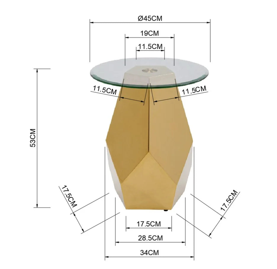 Stolik ze szklanym blatem, złota metalowa podstawa 