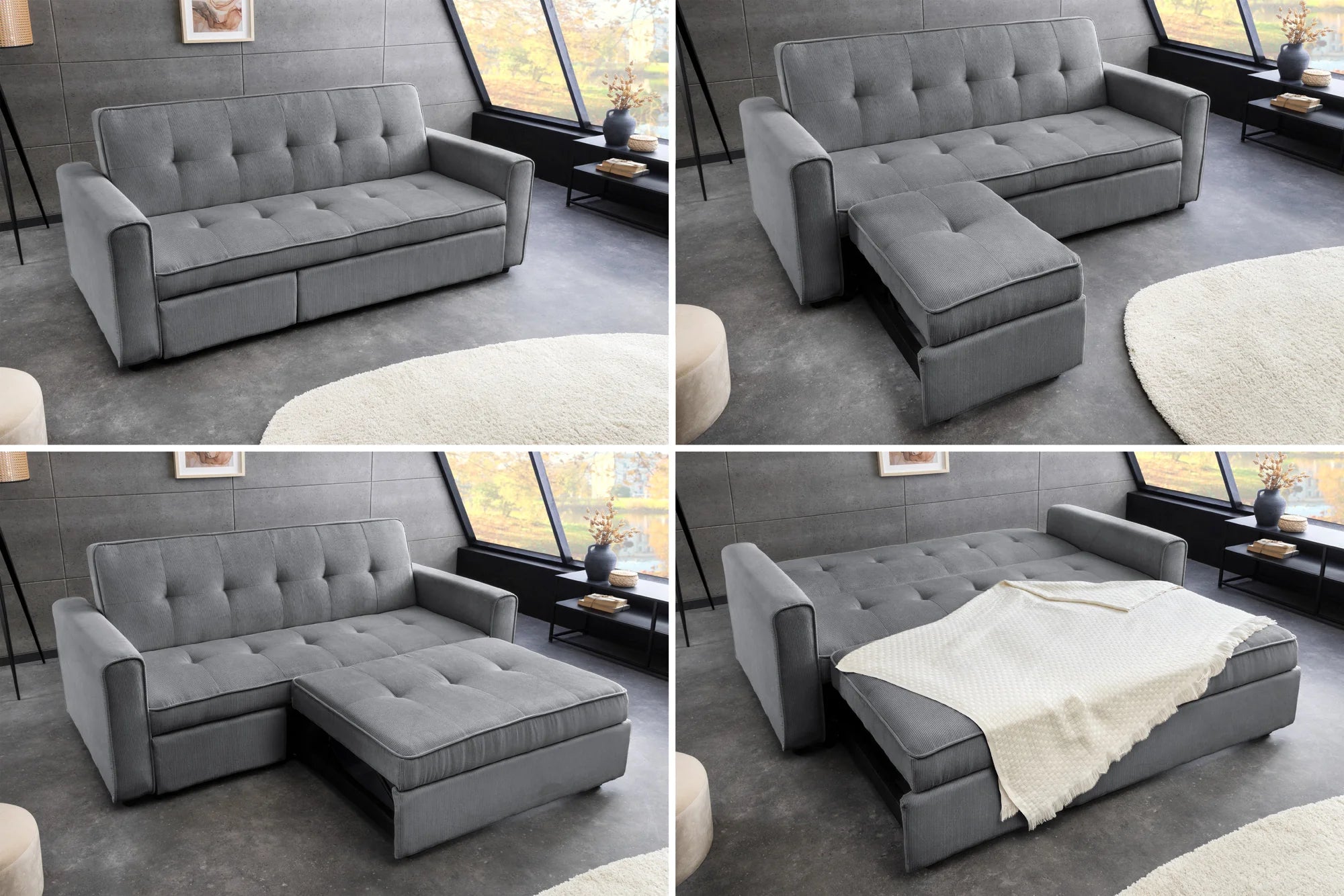 Sofa rozkładana 2-osobowa z funkcją spania, zielony sztruks, nowoczesny design