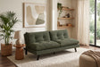 Zielona sofa rozkładana 190 cm z tapicerką sztruksową i czarnymi nogami drewnianymi
