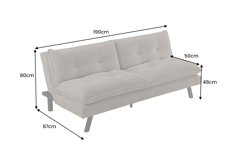Zielona sofa rozkładana 190 cm z tapicerką sztruksową i czarnymi nogami drewnianymi