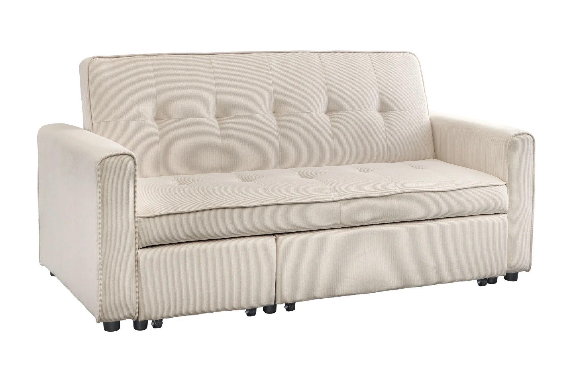 Sofa rozkładana 2-osobowa z funkcją spania, beżowy sztruks, nowoczesny design