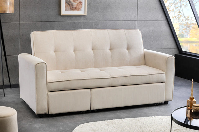 Sofa rozkładana 2-osobowa z funkcją spania, beżowy sztruks, nowoczesny design