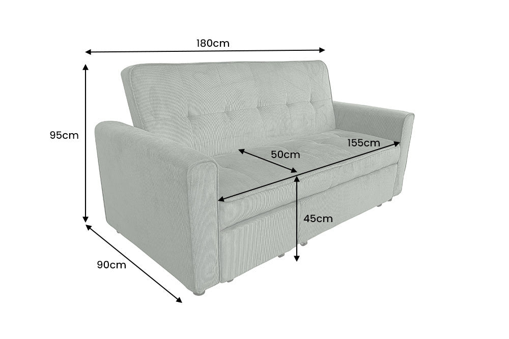 Sofa rozkładana 2-osobowa z funkcją spania, zielony sztruks, nowoczesny design