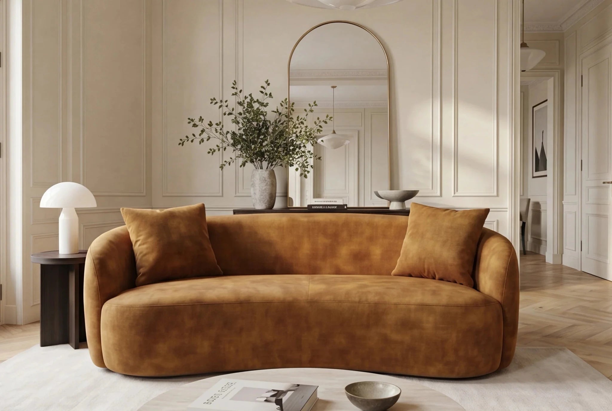 Nowoczesna sofa 2-osobowa nierozkładana 180 cm w kolorze musztardowym  do salonu