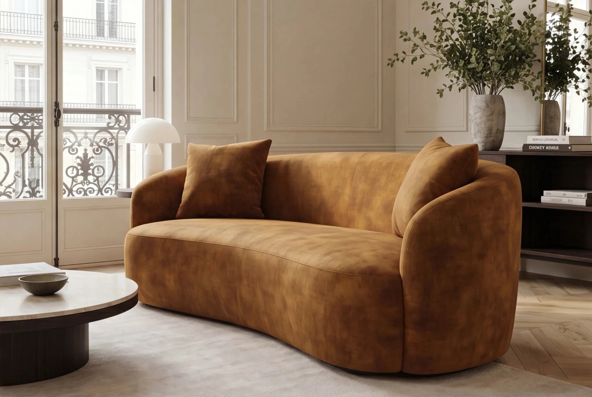Nowoczesna sofa 2-osobowa nierozkładana 180 cm w kolorze musztardowym  do salonu